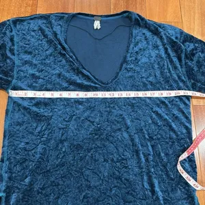 Free People Tunic Dress Womens Teal Crushed Velvet V-Neck High‎ Low XS thumbnail 11