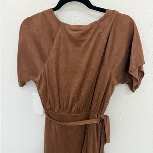 Miss Me Faux-Suede Wrap Dress Flutter Sleeves Mocha Brown Size Medium M NEW thumbnail 8
