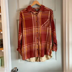 Natural Reflections Women's M Plaid Embroidered Back Orange Button-Up Shirt thumbnail 2
