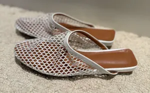 White Mesh Fishnet Flat Mule Shoes Size 6 thumbnail 1