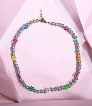 Rainbow Flowers with Pearls Necklace thumbnail 1