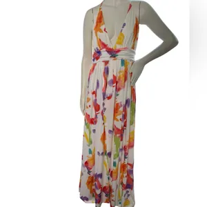 LORAGAL Floral Deep V Neck Floral Ruched Cinch Waist Maxi Dresses-Large NWT thumbnail 7