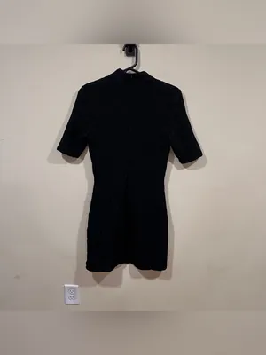 Elliatt knit mock neck mini dress black size small EUC shoulder pads thumbnail 5