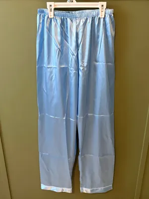 Light Blue Satin Button Front Pajama Set Size L thumbnail 5