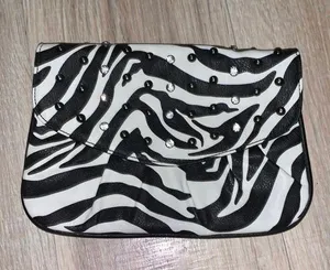 Grace Adele sequined zebra print clutch thumbnail 1