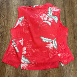 VTG‎ Caribbean Joe Red Tropical Floral Sleeveless Button Up Top Resort Womens L thumbnail 7