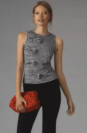 Anthropologie Gingham Bow Top thumbnail 1