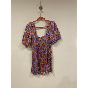 For Love & Lemons Sasha Dress Womens Large Multicolor Floral Puff Sleeve Mini thumbnail 5