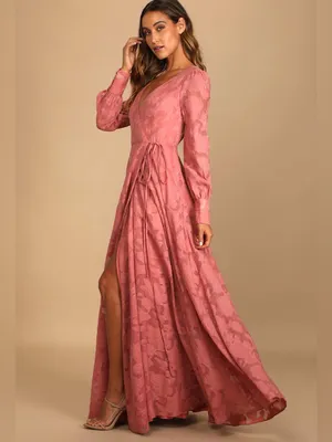 Lulus Kept Your Love Rose Pink Floral Jacquard Long Sleeve Maxi Dress Size XL thumbnail 3