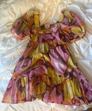 Banjanan Pink Yellow Brown Floral Mini Dress thumbnail 1