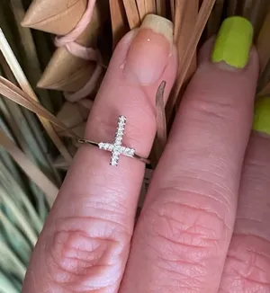White Gold Sterling Silver Cross CZ Ring Silver Size 4 thumbnail 1