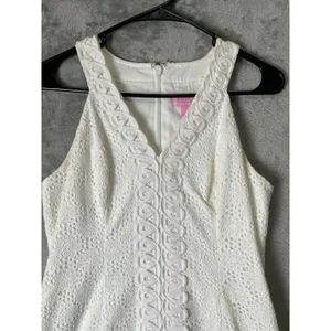 Lilly Pulitzer White Textured Embroidered Sheath Dress Sleeveless Women's Size 0 thumbnail 2