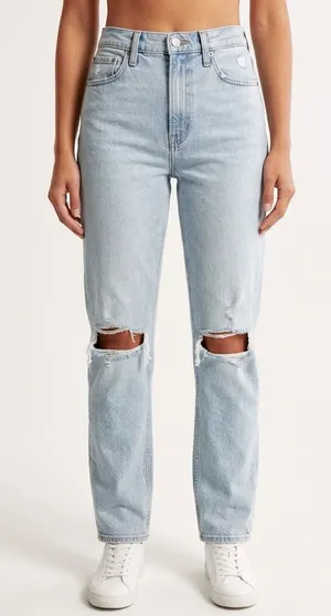 Abercrombie 90s Straight Ultra High Rise Distressed Jeans 26 short 2S Light Wash thumbnail 1
