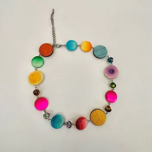 Colorful circle crystal beaded necklace Pink thumbnail 3