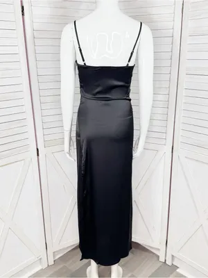 LBLC The Label Valarie Black Satin Slip Dress XS Midi Whimsigoth Party Coquette thumbnail 5