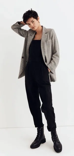 Madewell Riviera Coast Caldwell Double Breasted Plaid Blazer Gray Blue M thumbnail 1