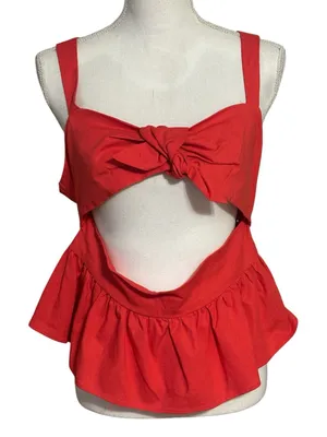 Zara Pink Cut-Out Sleeveless Peplum with Bow Top NWT thumbnail 1