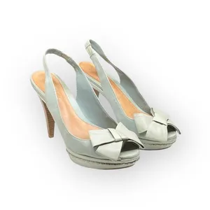 Schutz ❤︎ Retro Slingback Platform Leather Heeled Sandal with Bow ❤︎ Baby Blue thumbnail 10