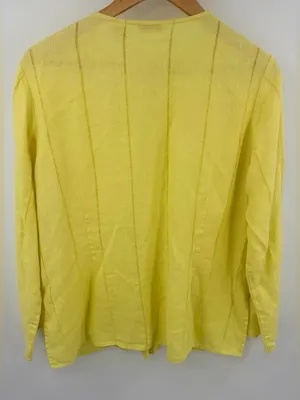 Laura Ashley butter yellow linen button up long sleeve cardigan women’s L thumbnail 6