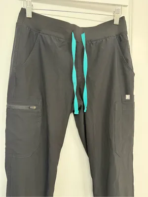 FIGS Technical Collection Black Cargo Scrub Pants Teal Drawstring S Petite thumbnail 4