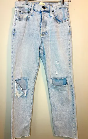 Alice + Olivia Amazing High Rise Boyfriend Jeans 27 Distressed Light Wash thumbnail 1