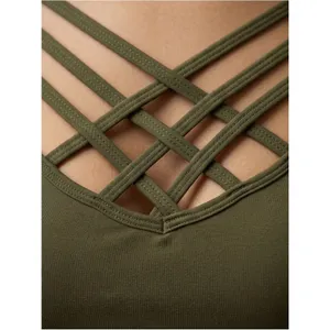 Zenana Olive Green Women Comfort Seamless Crisscross Front Strappy Bralette. thumbnail 4