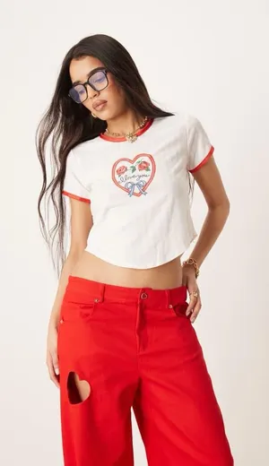 NWT Free People + For Love & Lemons I Love You Heart Baby Tee In White thumbnail 1