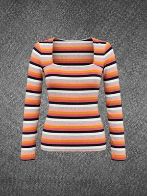 Aeropostale Striped Ribbed Square Neck Top Size S thumbnail 2