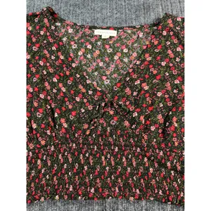 AEROPOSTALE Floral Crop Top Women XL Black Pink Smocked V-Neck Puff‎ Sleeve NWT thumbnail 9