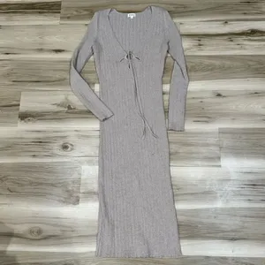 POL Taupe Midi Ribbed Sweater Dress Women’s Large thumbnail 2