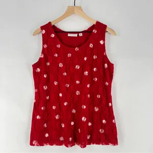Susan Graver Red Lace White Polka Dot Scoop Neck Tank Sheer Open Cardigan‎ Set thumbnail 11