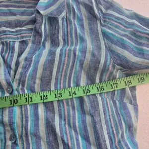 Soft Surroundings 100% Linen Striped‎ Tiered Midi Shirt Dress Blue Coastal XS thumbnail 7