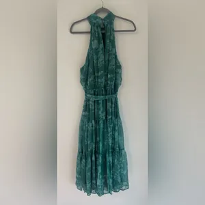 Lulus Float to You Green Floral Print Halter-Neck Tiered Midi Dress NWT XL thumbnail 2