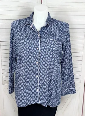 Victorias Secret Snowflakes Flannel Button Up Pajama Top Shirt Blue XL‎ thumbnail 1