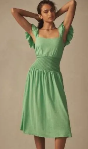 Nation LTD Anthropologie Brittani smocked waist‎ midi dress green size M NWT thumbnail 1