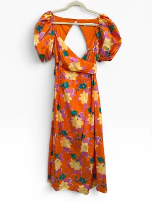 Petal & Pup Orange Floral Puff-Sleeve Maxi Dress thumbnail 2