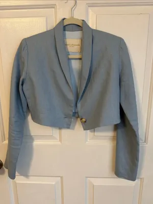 Amanda Uprichard Pastel Blue Cropped Shawl-Collar Blazer and Skirt thumbnail 1
