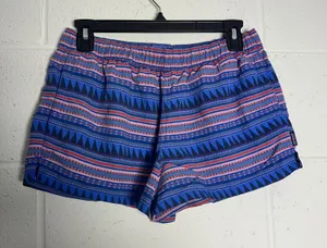 Patagonia Baggies Shorts Womens Medium Blue Pink Geometric Tribal Print Nylon thumbnail 1