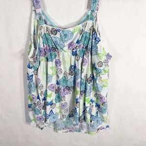 Avon Plus Size 3X‎ Sleep Tank Top Blue White Lace Butterflies Stretch 140 thumbnail 6