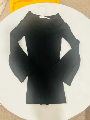 Black Ribbed Off-the-Shoulder Bell Sleeve Romper - Size M thumbnail 1