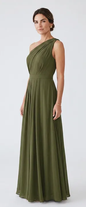 DB Studio Celebrate Olive Green One Shoulder Maxi Dress Pleated Slit F19952 4 thumbnail 1