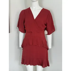 Altar’d State Mini Dress Red Boho Ruffle Tiered Flutter Sleeve V-Neck M NWT thumbnail 3