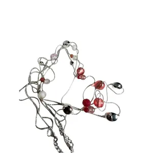 Marked NWT silver and pink beaded layered necklace thumbnail 13