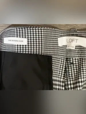 LOFT The Riviera Slim Plaid Ankle Pants Black White Size 10 thumbnail 11