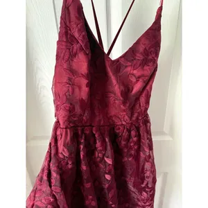 New Lulus Always With You Burgundy Floral Embroidered Organza Maxi Dress sz S thumbnail 9