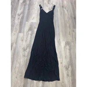 Dissh Kendall Black Midi Slip Dress Cupro Viscose V Neck Gold Ring Straps US 4 thumbnail 4
