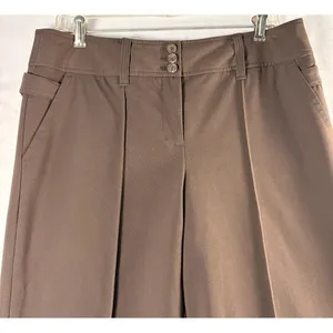 Ann Taylor Loft Womens Brown Wide Leg Cropped Pleated Cuffed‎ Trousers Size 10 thumbnail 2