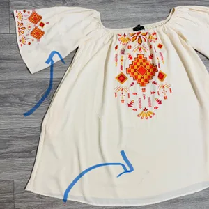 Lucky‎ & Blessed Cream Embroidered Off Shoulder Boho Western Dress Medium DR007 thumbnail 9