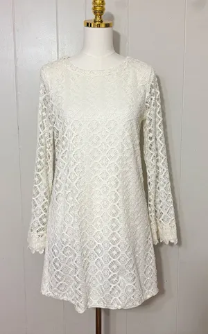 T-Bags Los Angeles Ivory Crochet Lace Long Sleeve Mini Dress Size L thumbnail 1