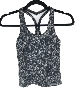 Lululemon Womens Cool Racerback Tank Top Floral Black Gray Size 2? thumbnail 1